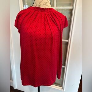 ELLE women’s top black polka dot on bright red! Super classy! Size Large